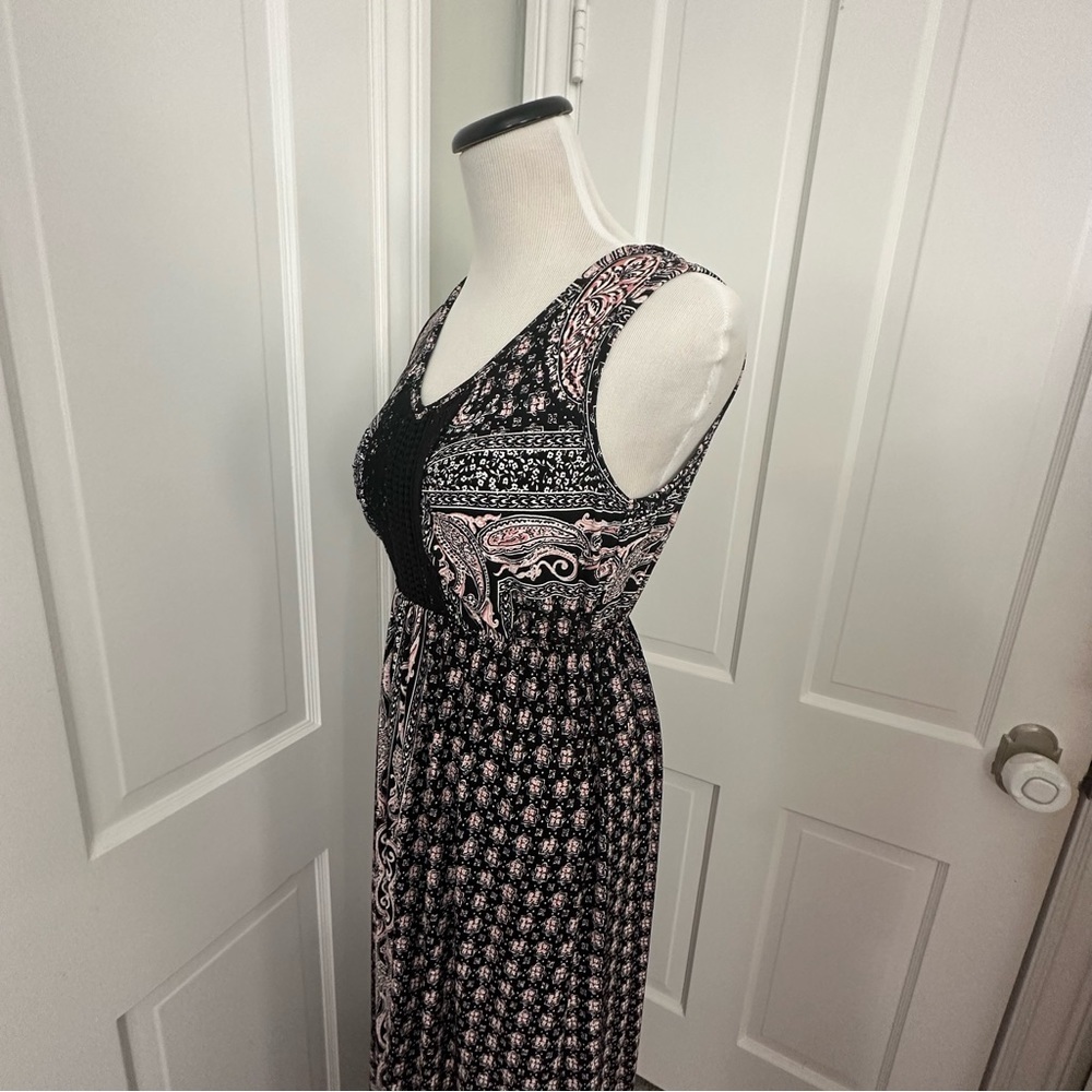 NWT Style & Co Macy's Maxi Dress Crochet V-neck Black Pink XS Tank Sleeveless - Picture 5 of 14